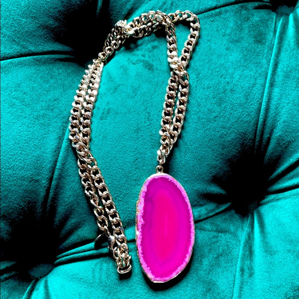 pink and gold geode slice necklace